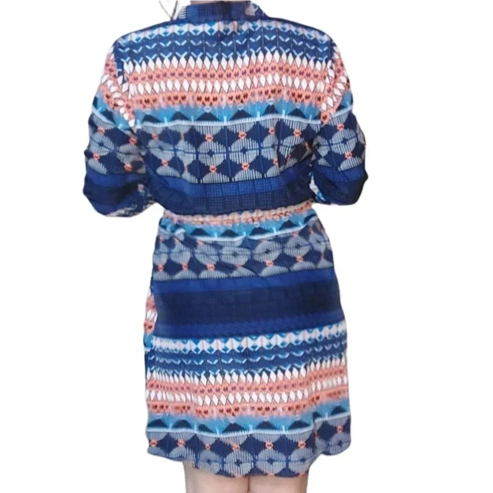 Bebop Orange White Blue Mini Dress Size Large - Picture 6 of 16